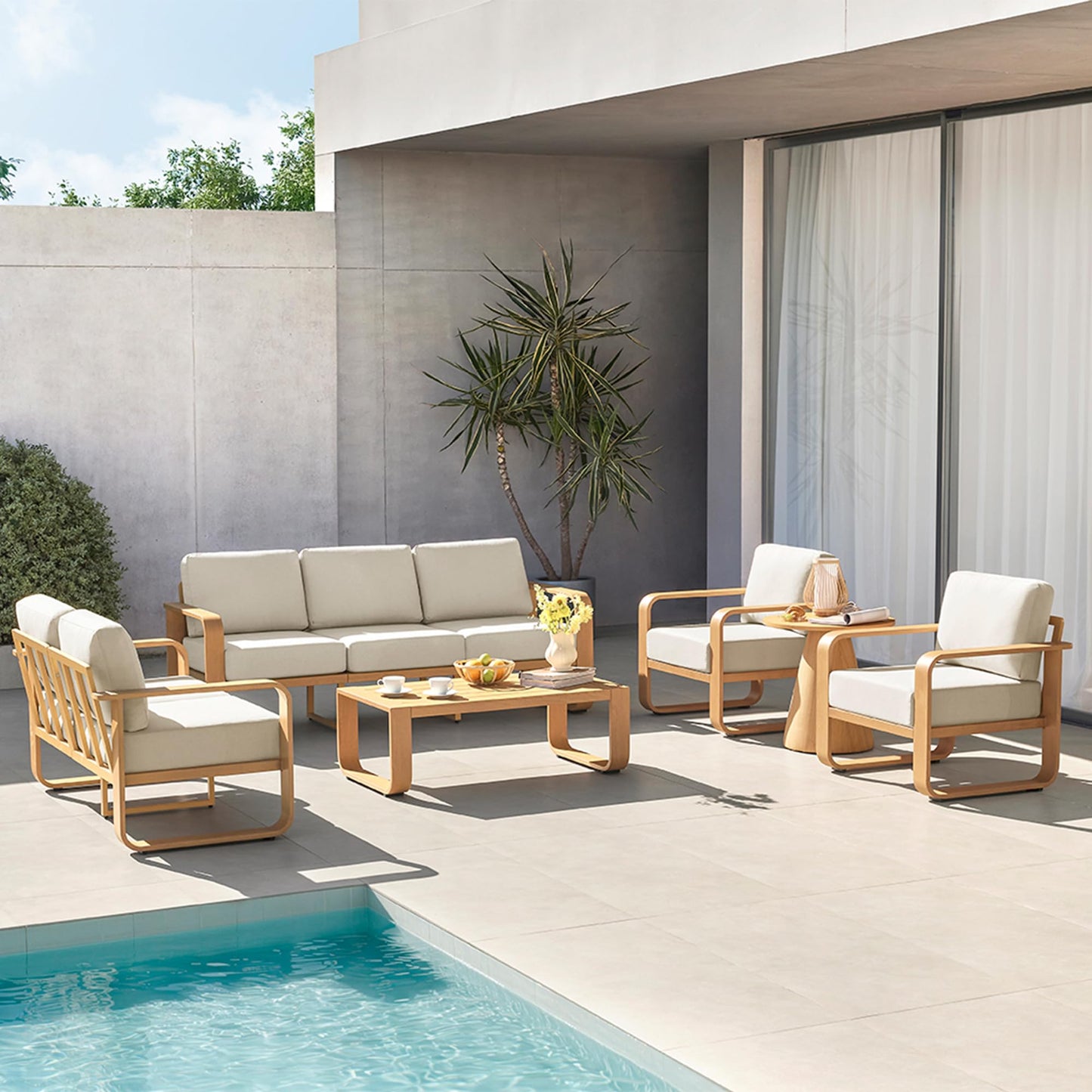 CHITA Outdoor Furniture Set 4 Piece, 5-Seats Patio Conversation Set with 6.3in Thick Cushions & 100% Aluminum Frame & Coffee Table, Modern Outdoor Patio Furniture Sofa Set for Poolside, Deck, Balcony