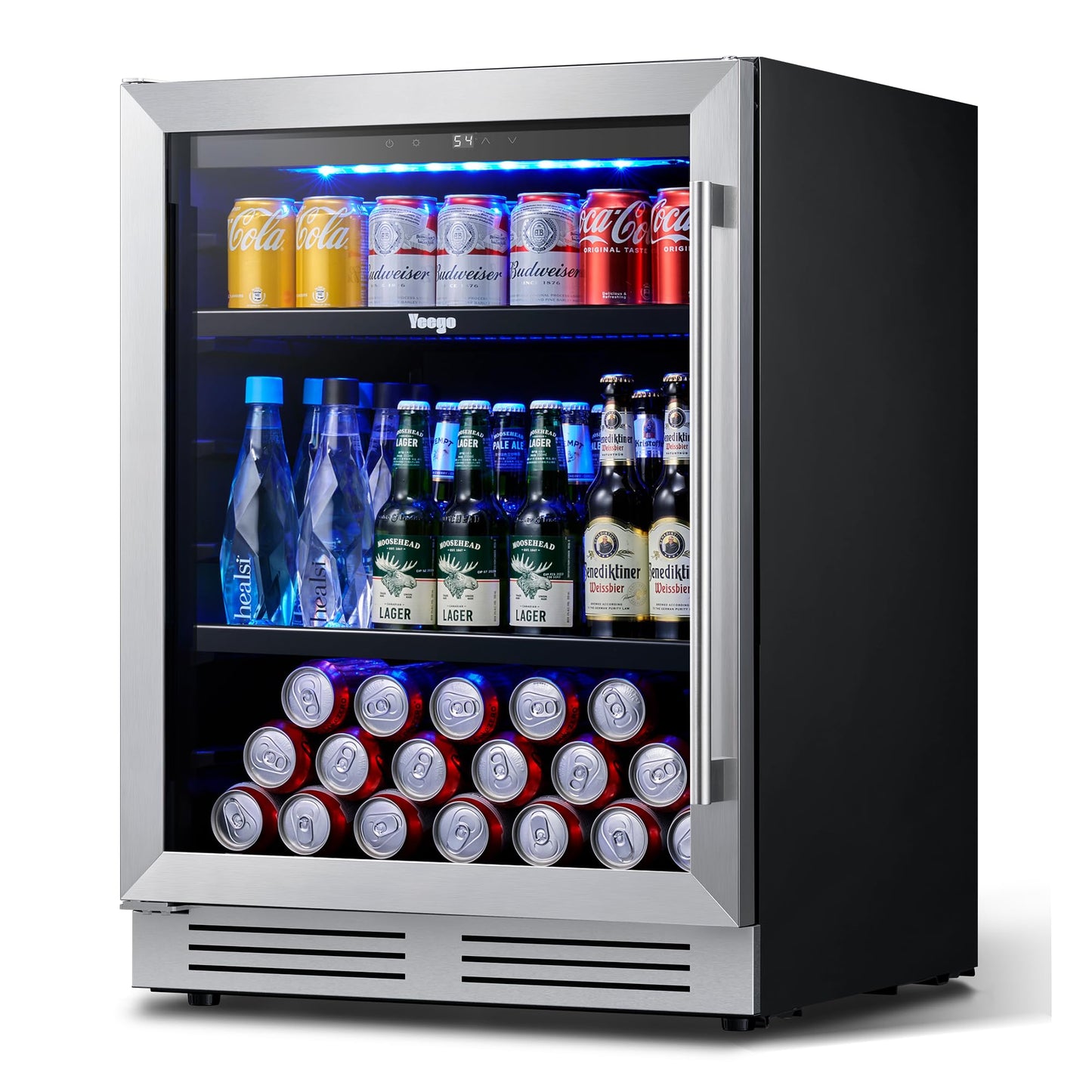 Yeego 24 Inch Beverage Refrigerator – 180 Can Built-In Under Counter Drink Fridge with Glass Door, 34–54°F Cooling for Beer, Soda & Wine (Right-Hinged)