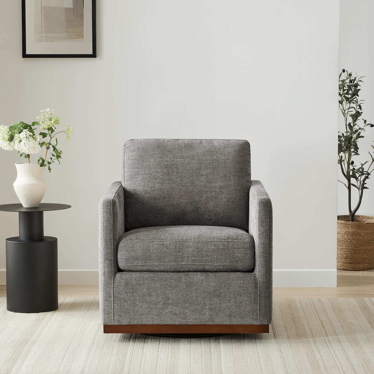 CHITA Genuine Leather Swivel Accent Chair, FSC Certified Mid Century Modern Arm Chair for Living Room and Bedroom, Fully Assembled, Saddle