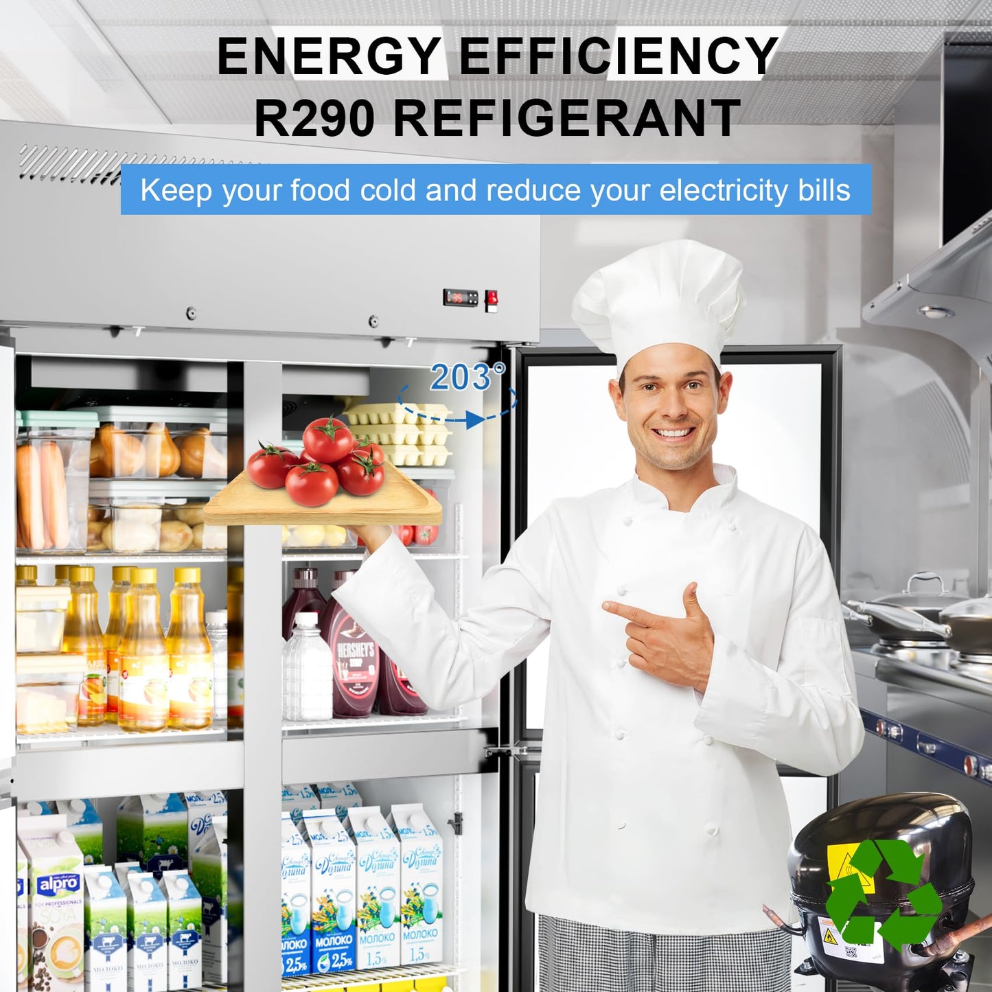 48" W 4 Door Commercial Refrigerator, 36 Cu.ft Stainless Steel Industrial Fridge (32℉~47℉) with 8 Adjustable Shelves, Lockable Door, Wheels, Auto-Defrost for Restaurant, Kitchen, Shop