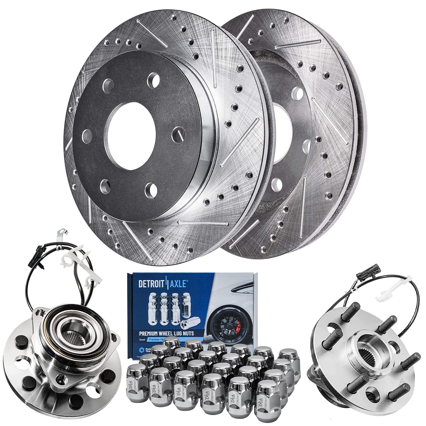 Detroit Axle - Brake Kit for 12-17 Toyota Camry 13-18 Avalon Lexus ES350 ES300h Drilled & Slotted Disc Brake Rotors 2014 2015 2016 2017 Ceramic Brakes Pads Front & Rear Replacement