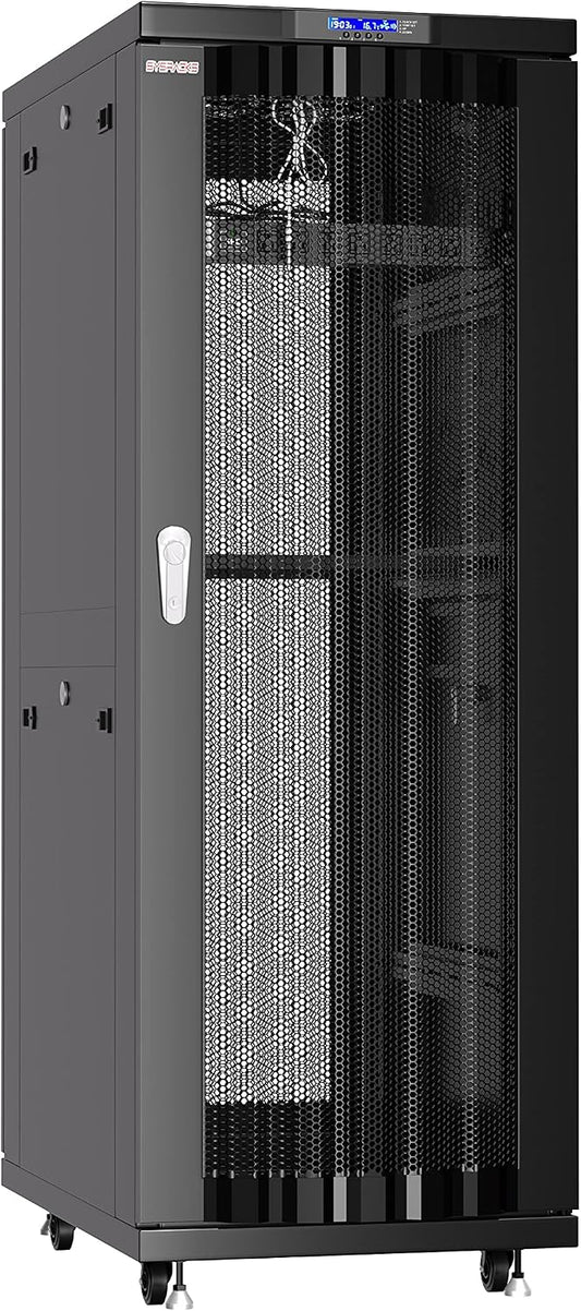 37U Server Rack Cabinet – 19" Floor Standing Rack Enclosure, 32" Deep IT Infrastructure Rack with Cooling Fans, Thermostat LCD, PDU, Shelf & Casters