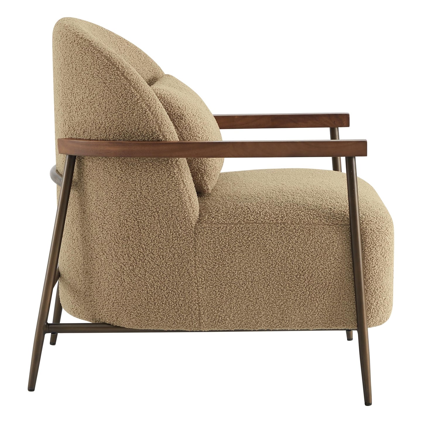 CHITA Accent Chair for Living Room Set of 2, FSC Certified Modern Upholstered Faux Sherpa Fabric Armchair with Metal Frame and Wooden Armrests, Camel