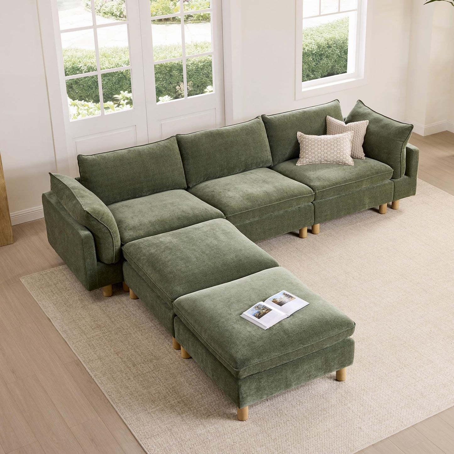 CHITA 127" Super Large Sectional Couches for Living Room, Modular Cloud Couch Sectional Sofa, Premium Fabric Couches, Down Filled, High Density Foam, Chenille in Cream, 4 Seat L Shaped