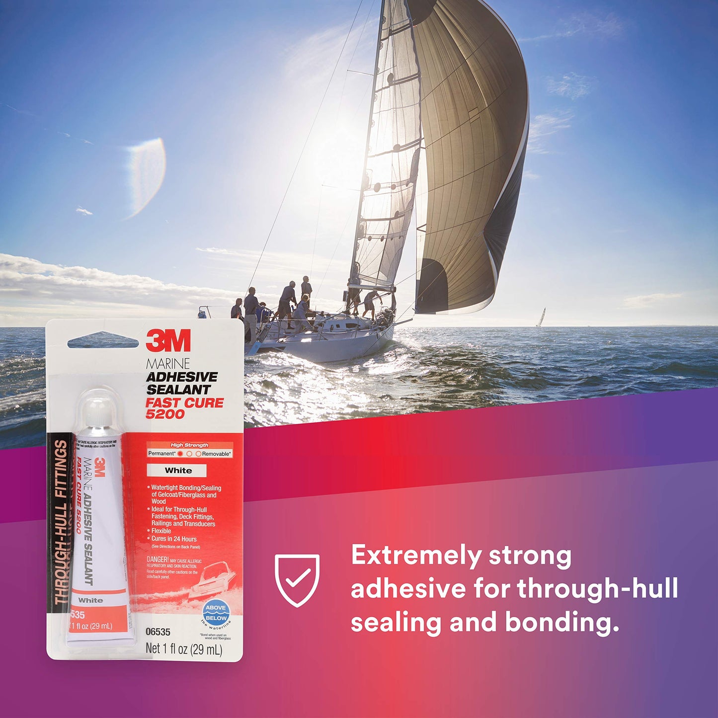 3M Marine Adhesive Sealant 5200FC Fast Cure, White, Flexible Bonds, Water-Resistant, 10 fl oz (295 mL) Cartridge with Nozzle, 1 Each
