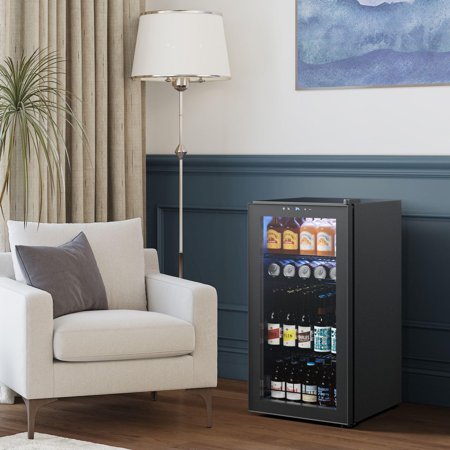 Yeego Beverage Refrigerator, 130 Can Mini Fridge with Glass Door, Adjustable Shelves, Digital Temperature Control 34°F-54°F, Drink Cooler for Soda, Beer and Wine, Freestanding or Under Counter, Black