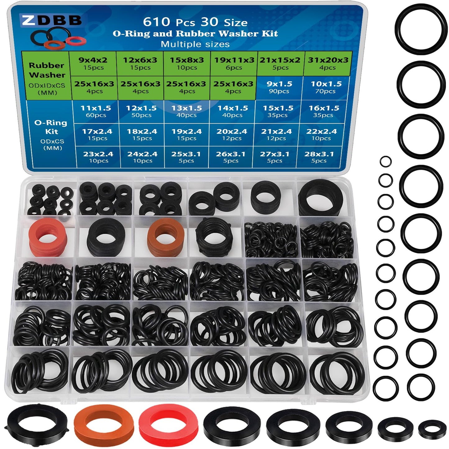 ZDBB 80 Pcs Garden Hose Gasket Rubber Seal, Fits All Standard 3/4 Inch Outdoor Hose Fittings with Heavy Duty Red and Black Self-Locking Tabs to Hold The Gasket Securely in The Fitting