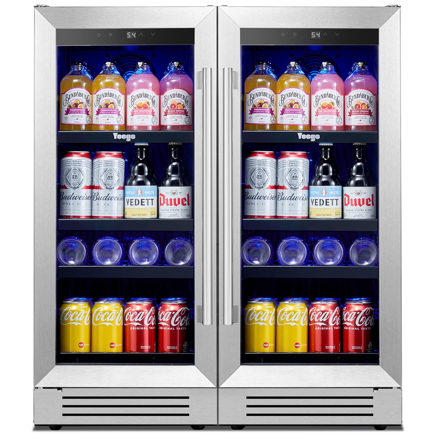 Yeego Beverage Refrigerator & Drink Fridge - 24 inch 180 Cans Beer Cooler Glass Door, 34-54℉ Under Counter Refrigerator Built-in for Drink Soda Wine for Bar Office Bedroom