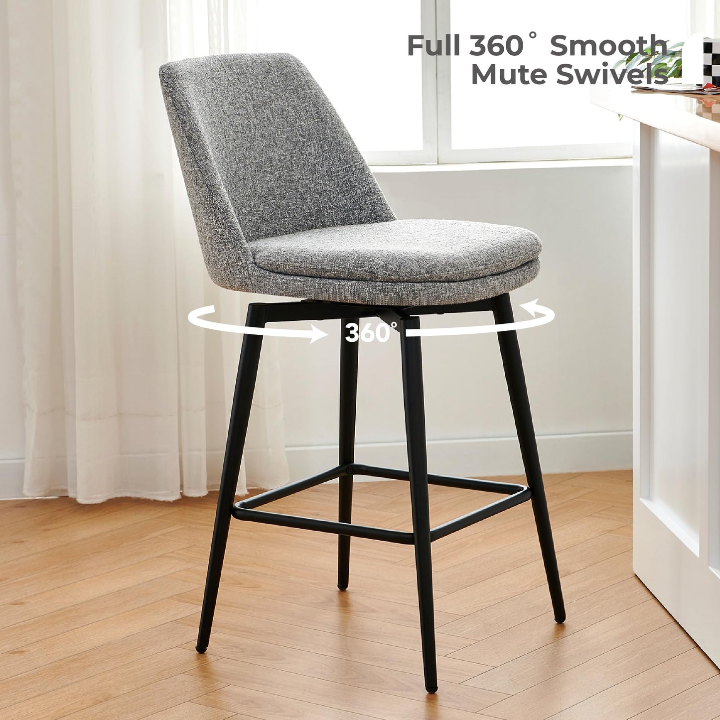 CHITA Swivel Bar Stools, 27.2" Counter Height Bar Stools Set of 3, FSC Certified Upholstered Modern Counter Stools, Metal Legs, Faux Leather, Saddle Brown