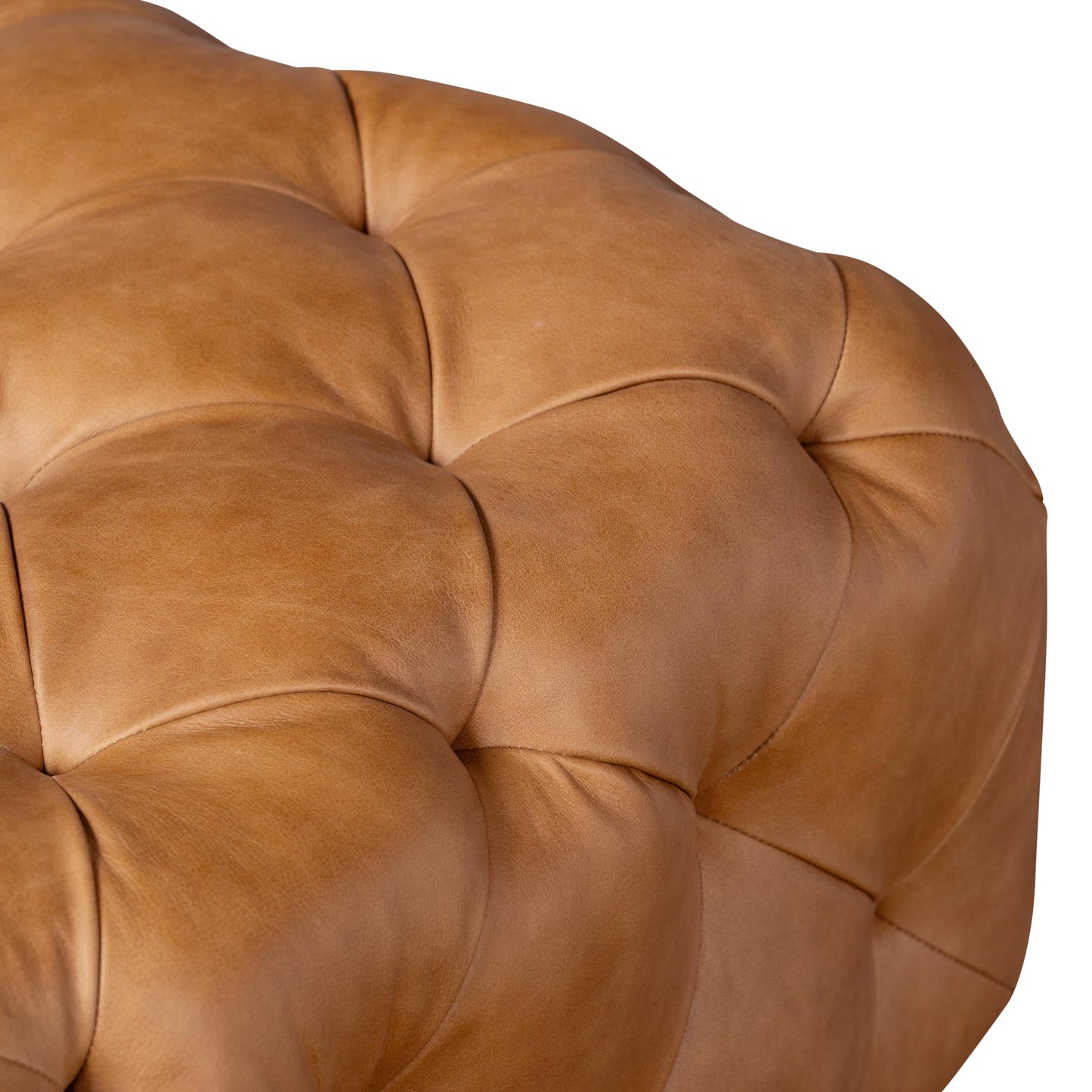 POLY & BARK Denver Ottoman – 43" Large Pouf with Feather-Down Topper – Full-Grain Leather Upholstered Pouf Ottoman for Living Room – Vintage Italian Leather in Cognac Tan