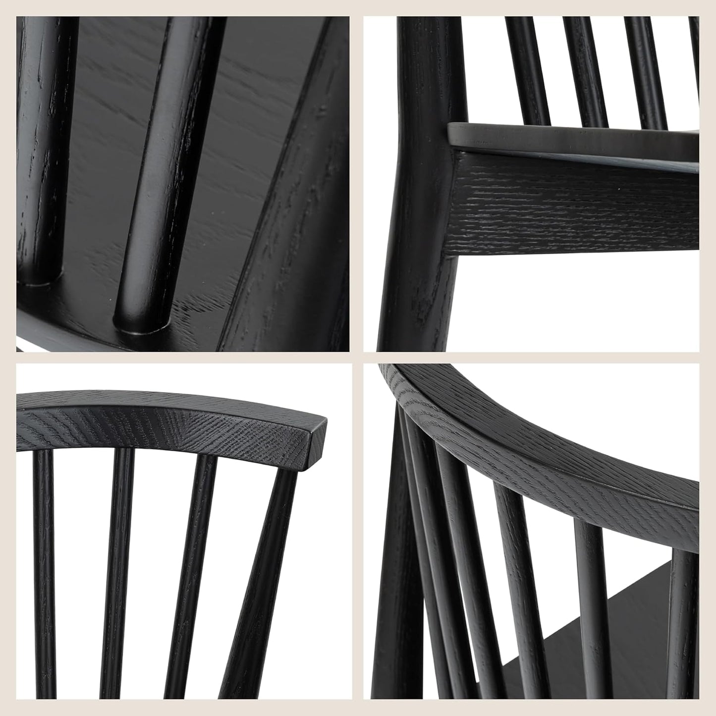Poly & BARK Ligna Dining Chair Black – Mid-Century Inspired Chair with Sculpted Spindle Back – Solid American Walnut Frame and Engineered Wood Veneered Seat – Fully Assembled and Ready to Use