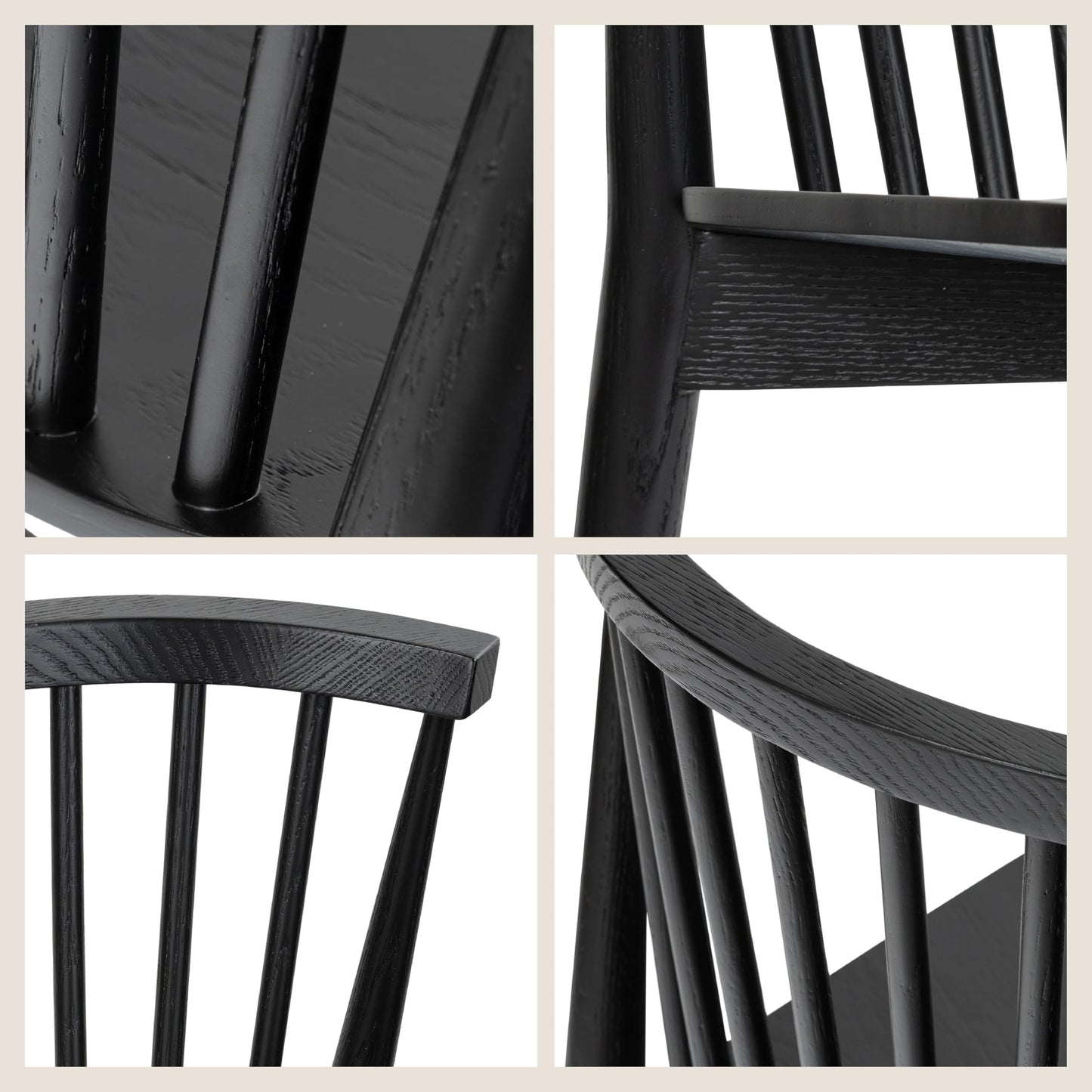Poly & BARK Ligna Counter Stool in Black – Mid-Century Inspired Stool with Sculpted Spindle Back – Solid American Oak Frame and Engineered Wood Veneered Seat – Fully Assembled and Ready to Use