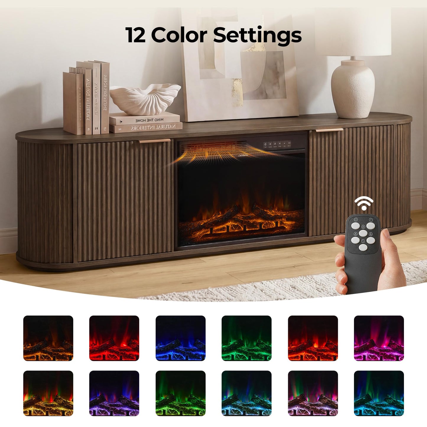 CHITA 70" Fluted TV Stands for Living Room for TVs Up to 80", Mid Century Modern Entertainment Center with Drawers, TV Console for Living Room with Storage and Adjustable Shelves, Walnut