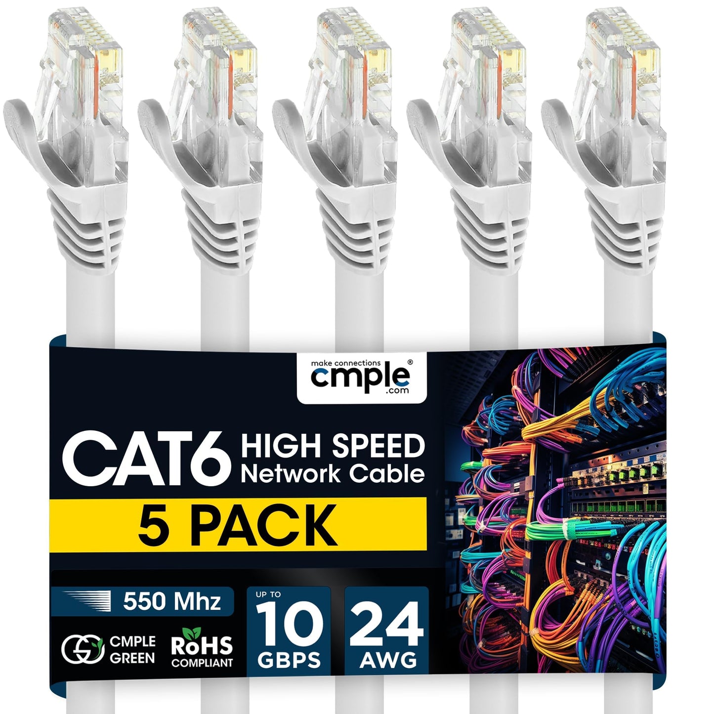 Cmple - Cat 6 Ethernet Cable 10 ft, Cat6 Patch Cables 10Gbps LAN Cable, 550MHz Network Cable, RJ45 Connectors, Compatible with Gaming Computer, Laptop, Modem, Router, HDTV, Gaming Console - Yellow