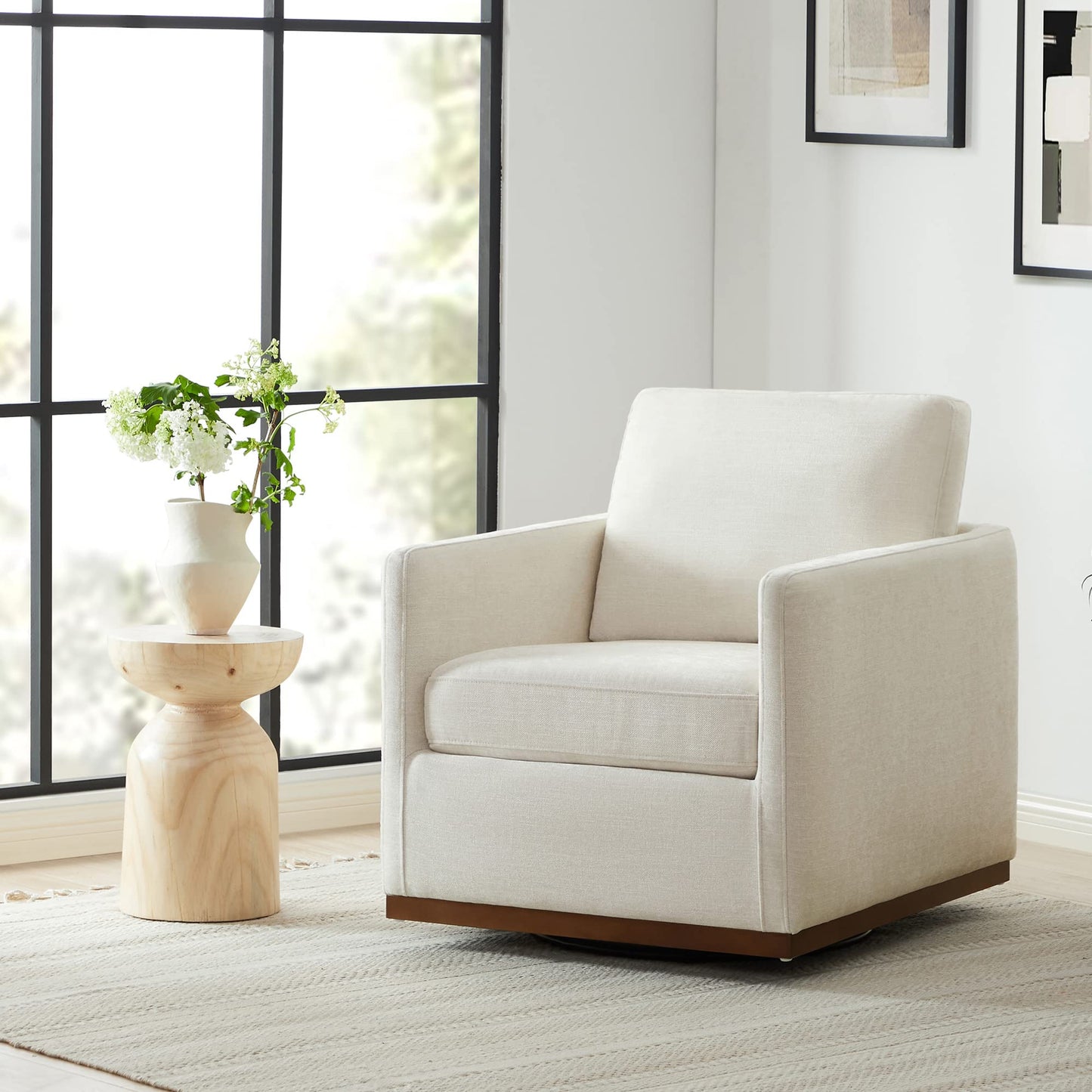 CHITA Genuine Leather Swivel Accent Chair, FSC Certified Mid Century Modern Arm Chair for Living Room and Bedroom, Fully Assembled, Saddle