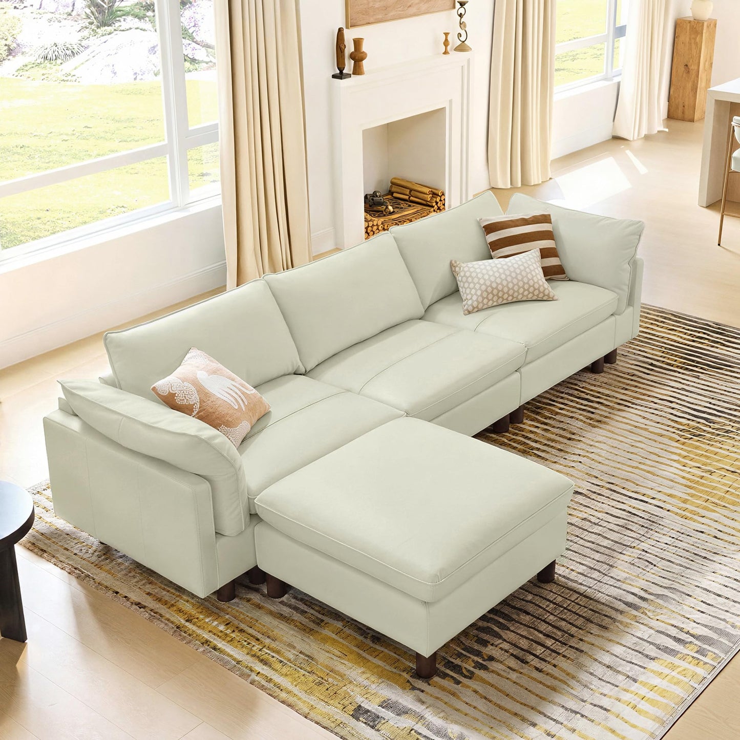 CHITA 127" Super Large Sectional Couches for Living Room, Modular Cloud Couch Sectional Sofa, Premium Fabric Couches, Down Filled, High Density Foam, Chenille in Cream, 4 Seat L Shaped
