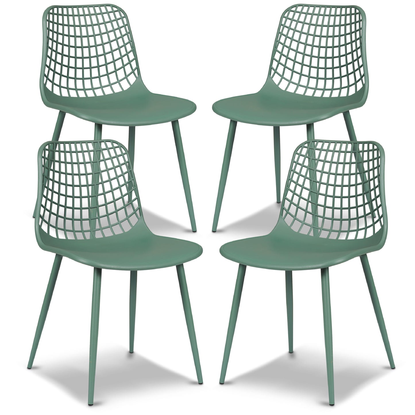 POLY & BARK Isla Modern Dining Chairs Set of 4 – Mid Century Modern Plastic Dining Chair with Metal Legs – Kitchen & Dining Room Chairs – Indoor/Outdoor – White