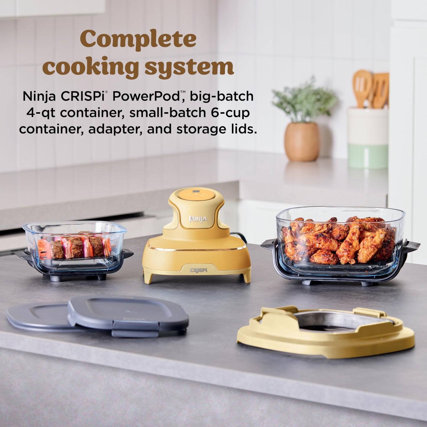 Ninja Crispi 4-in-1 Glass Air Fryer | With Non-Toxic 4QT & 6-Cup Glass Containers & Lids | Microwave, Freezer, Dishwasher Safe | 450°F Max Temp |1500 Watt | Stone | FN101ST