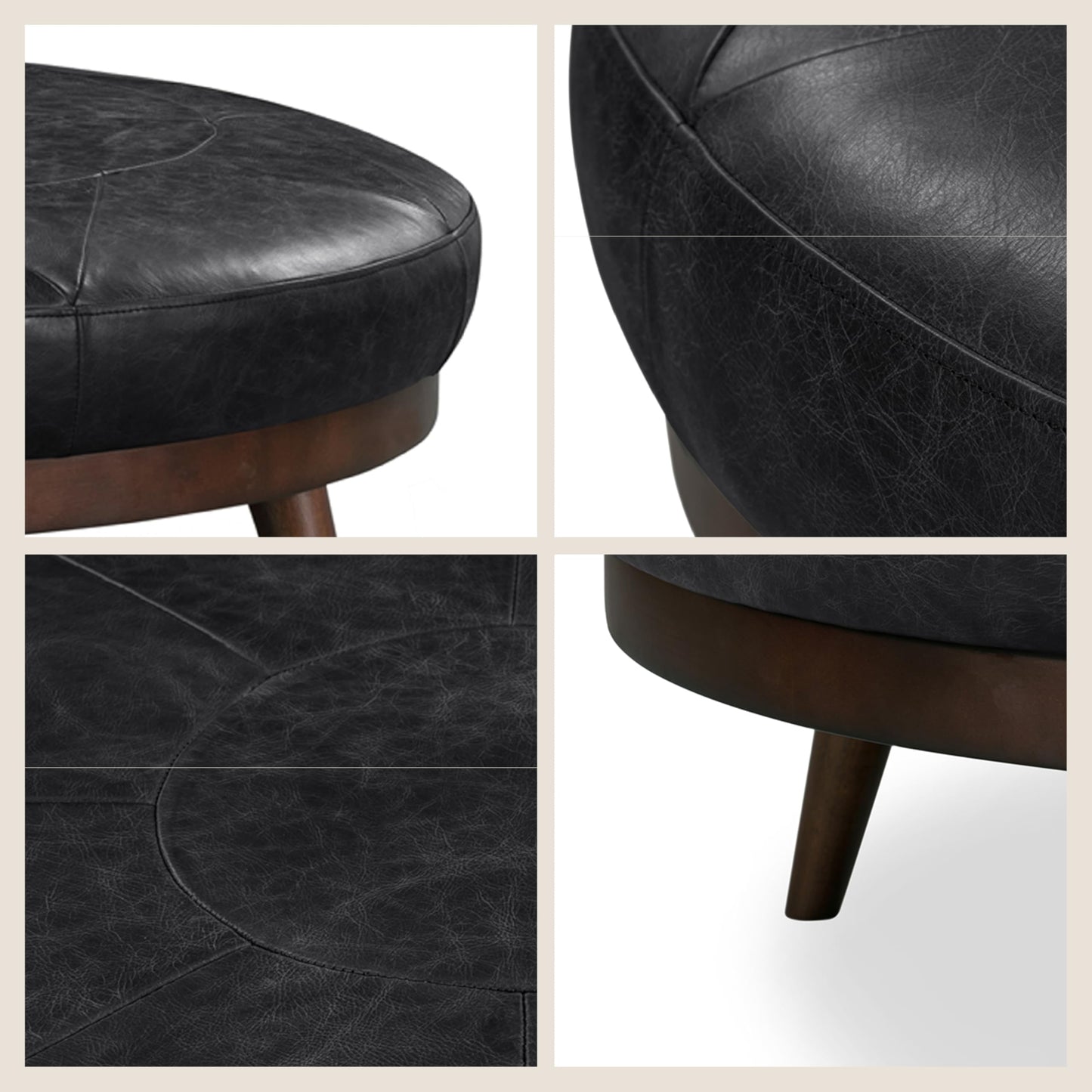 POLY & BARK Denver Ottoman – 43" Large Pouf with Feather-Down Topper – Full-Grain Leather Upholstered Pouf Ottoman for Living Room – Vintage Italian Leather in Cognac Tan