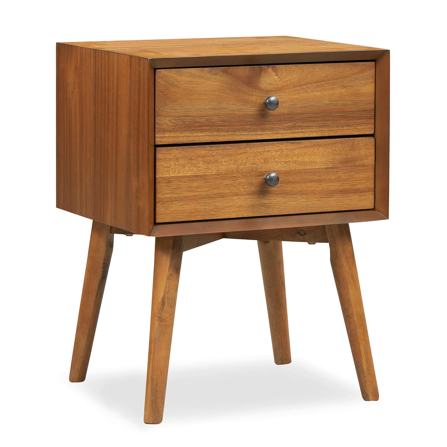 Poly & BARK Dorsey Nightstand - Mid-Century Modern Nightstand – Solid Wood Bedside Table with 2 Drawers, Acorn Walnut Finish, 23.5" Tall