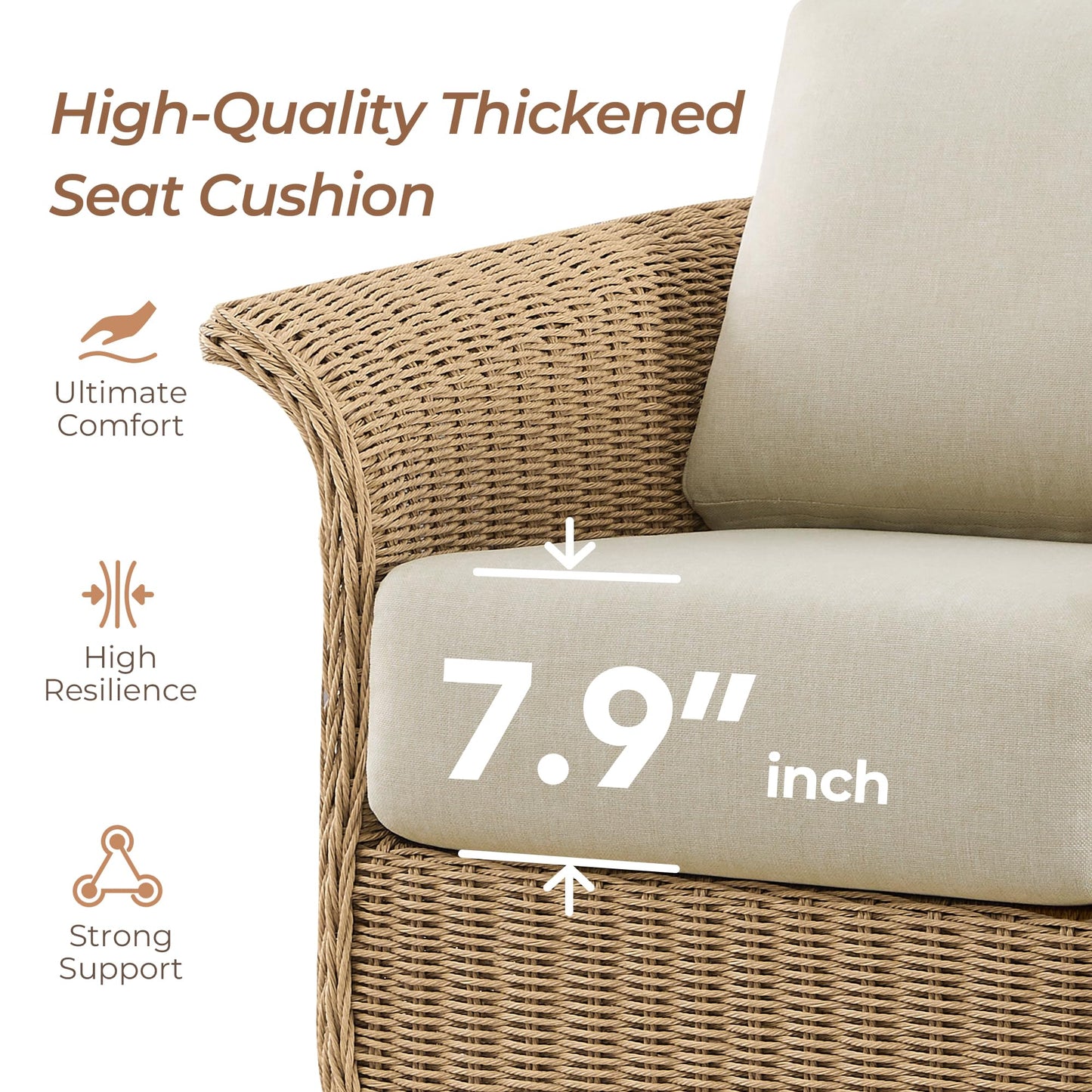 CHITA 3 Pieces Wicker Patio Bistro Set, Outdoor Rattan Furniture Set with 2 Pieces Thickened Cushion Swivel Chairs and Side Table for Backyard, Poolside, Garden or Porch
