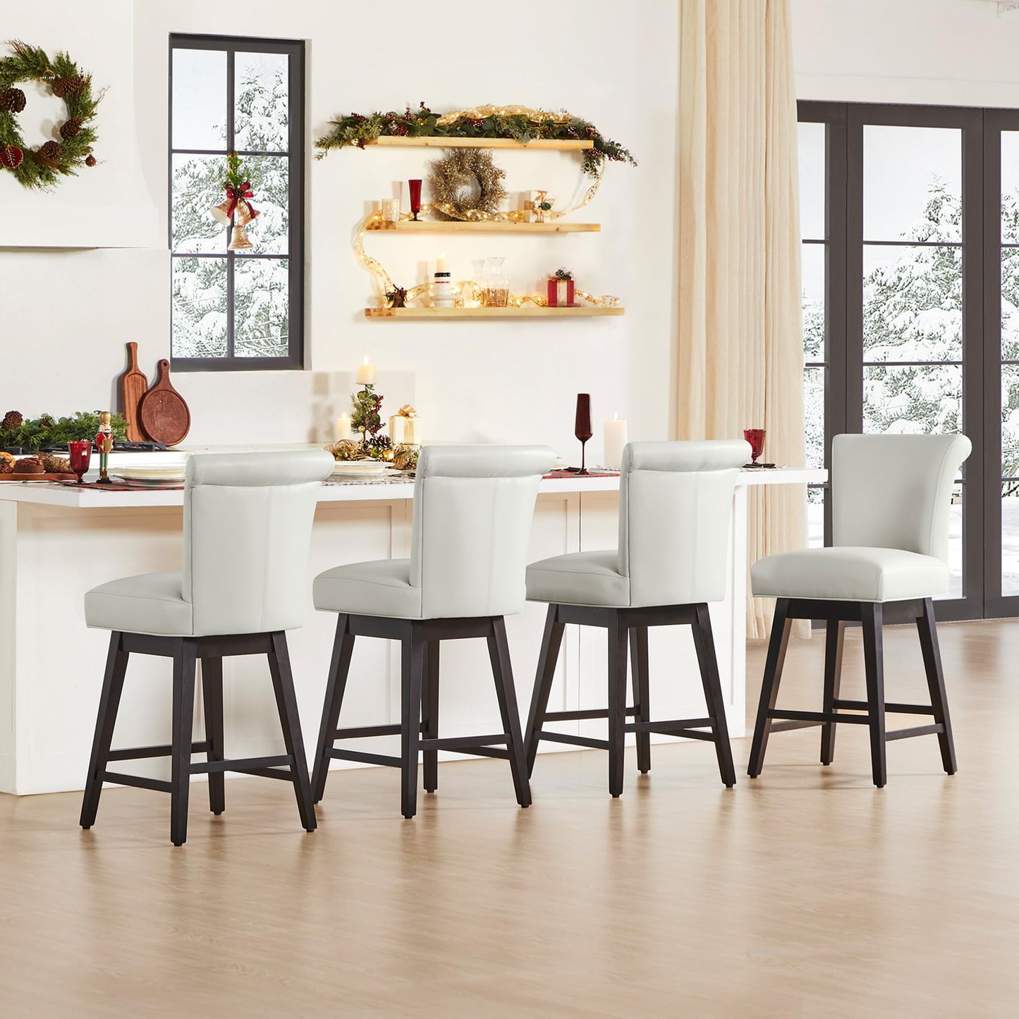 CHITA 30 Inch Counter Height Swivel Bar Stools Set of 2, FSC Certified Modern Upholstered Faux Leather Swivel Barstool Chairs with Back, Black