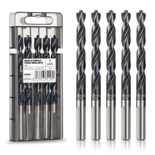toolant 3/8" Cobalt Drill Bit Set(Pro) Titanium Aluminum Nitride Coated (TiAlN) with Bullet Point Tip, 5-Piece Bulk