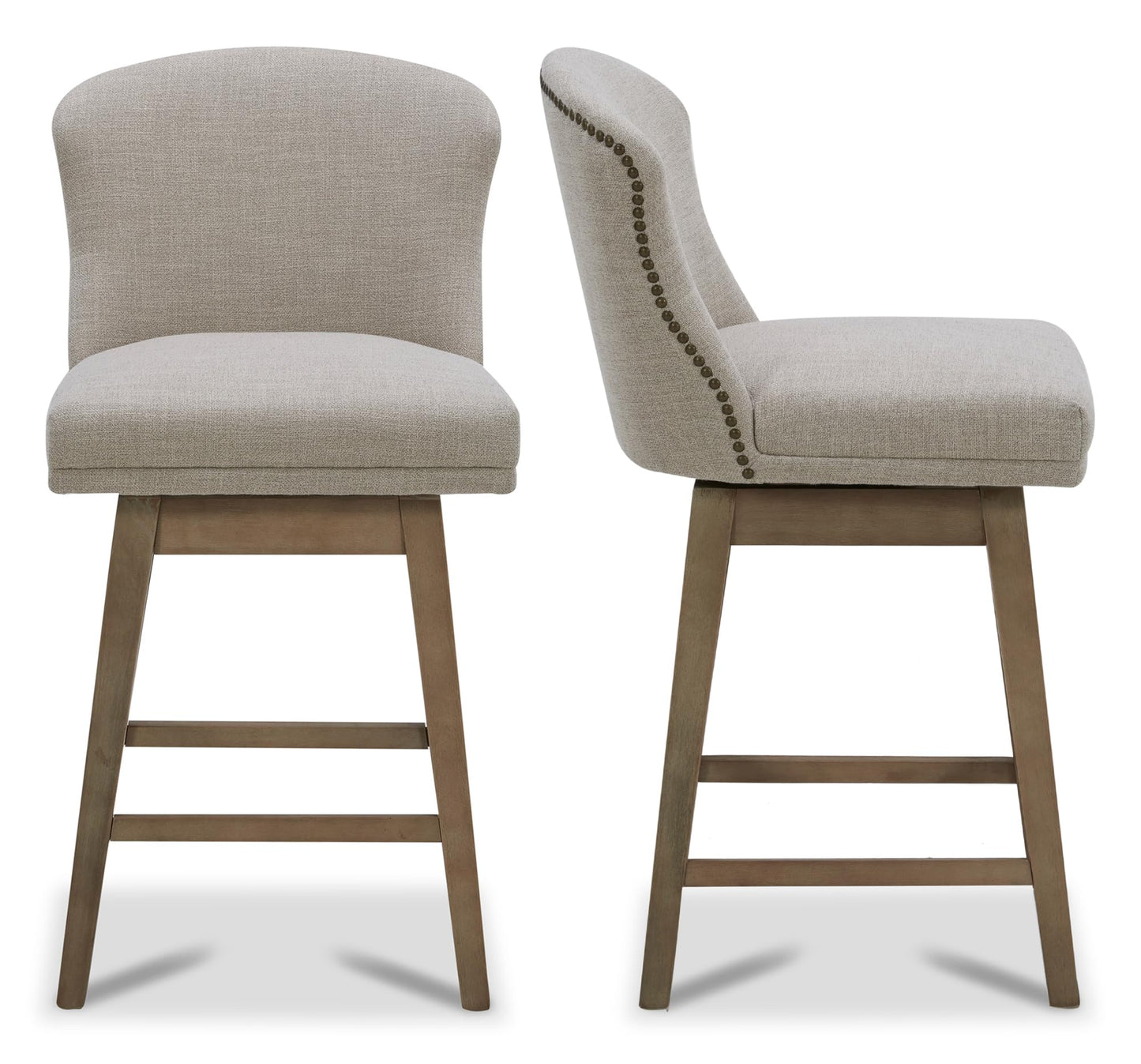 CHITA Counter Height Swivel Barstools, FSC Certified Upholstered Performance Fabric Bar Stools Set of 2, 26" Seat Height, Tan