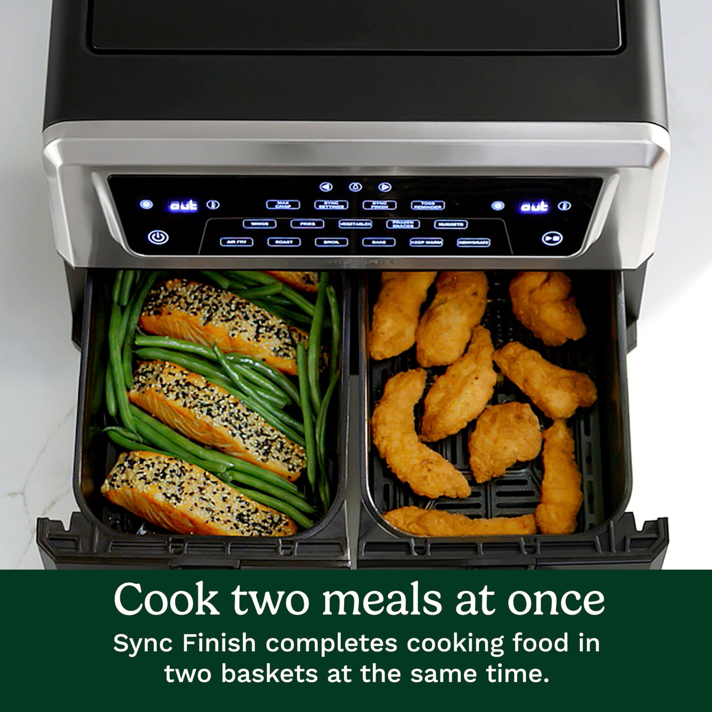 Cuisinart Dual Basket Air Fryer, Two Baskets 11 Qt in Total, 6 Functions: Air Fry, Roast, Bake, Broil, Dehydrate & Keep Warm, Features Sync Finish & Sync Settings, Toss Reminder & Auto-Pause, ADZ-112