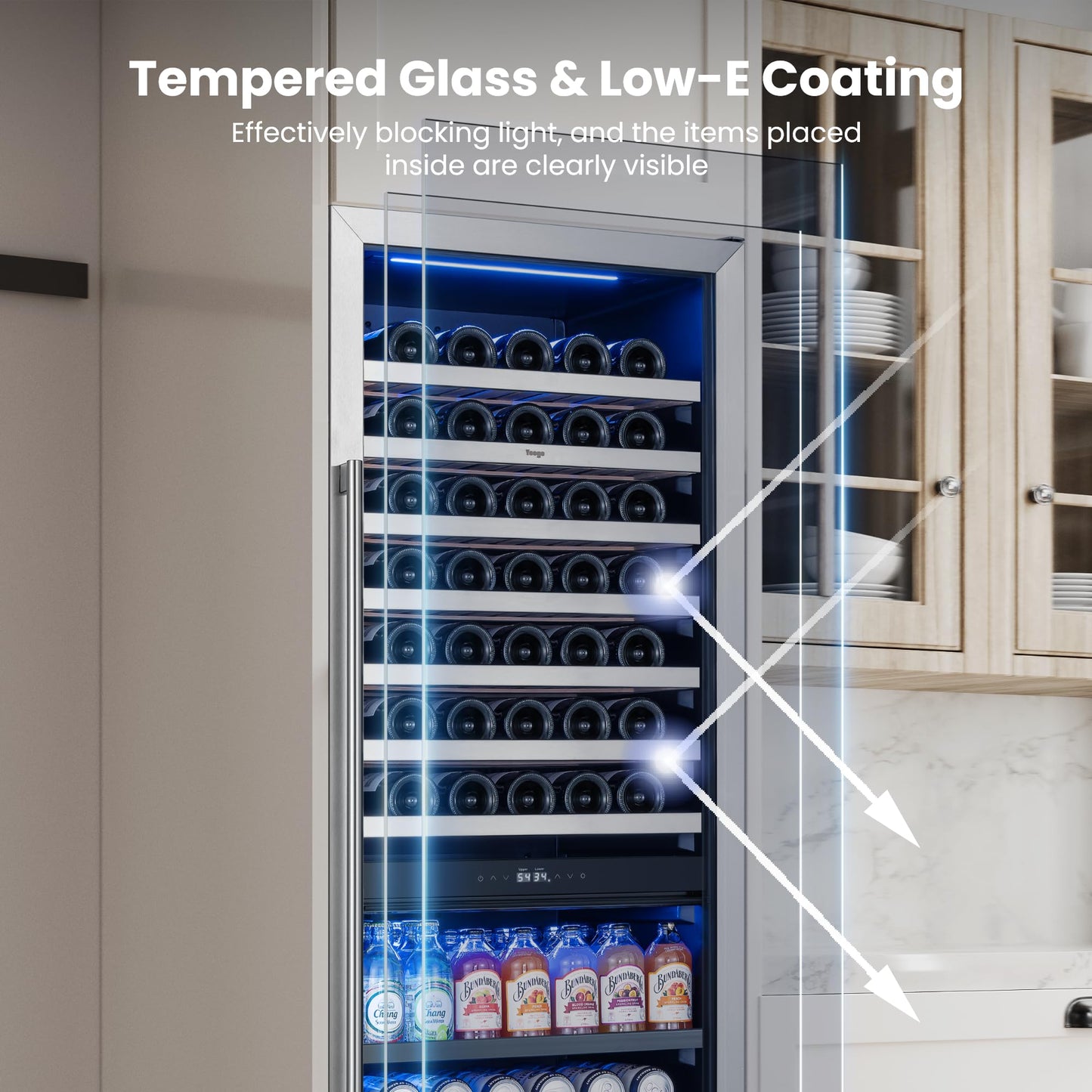 Yeego Wine Fridge Cooler - 24 Inch Dual Zone Wine Fridge Hold 52 Bottles, 40-65°F Wine Refrigerator Glass Door, Built in Fridge, Freestanding Adjustable Shelves Fridge for Beer Soda Drink Home Bar