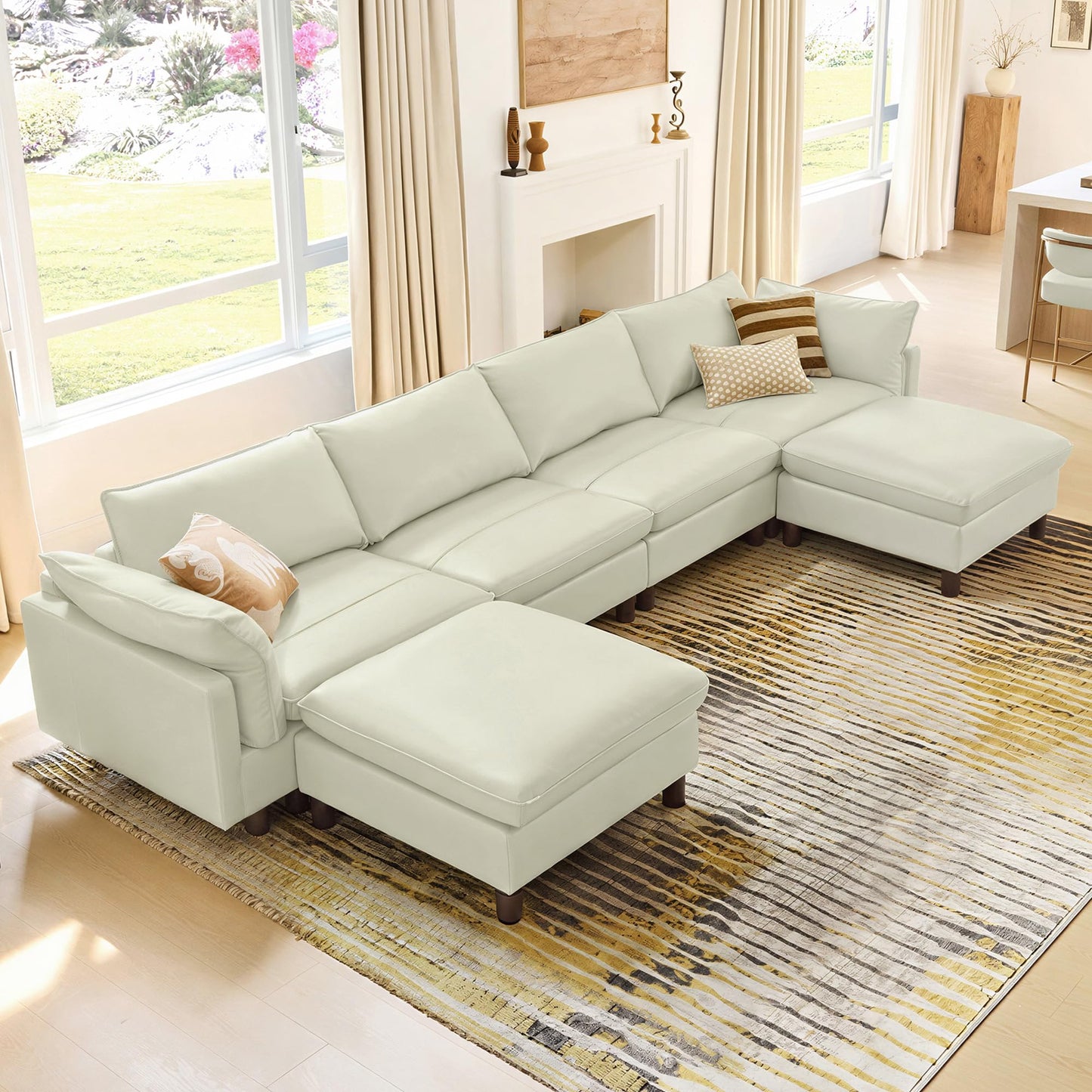 CHITA 127" Super Large Sectional Couches for Living Room, Modular Cloud Couch Sectional Sofa, Premium Fabric Couches, Down Filled, High Density Foam, Chenille in Cream, 4 Seat L Shaped
