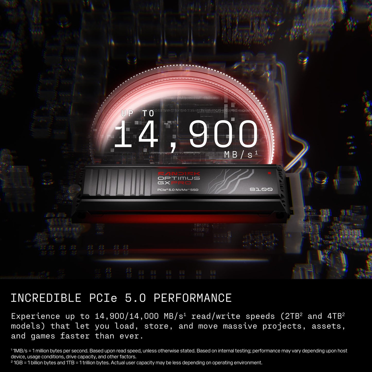 SANDISK 2TB Optimus GX PRO 8100 PCIe 5.0 NVMe SSD - M.2 2280, Up to 14,900 MB/s Read Speed, Lightning-Fast Performance - SDSP82200TAN