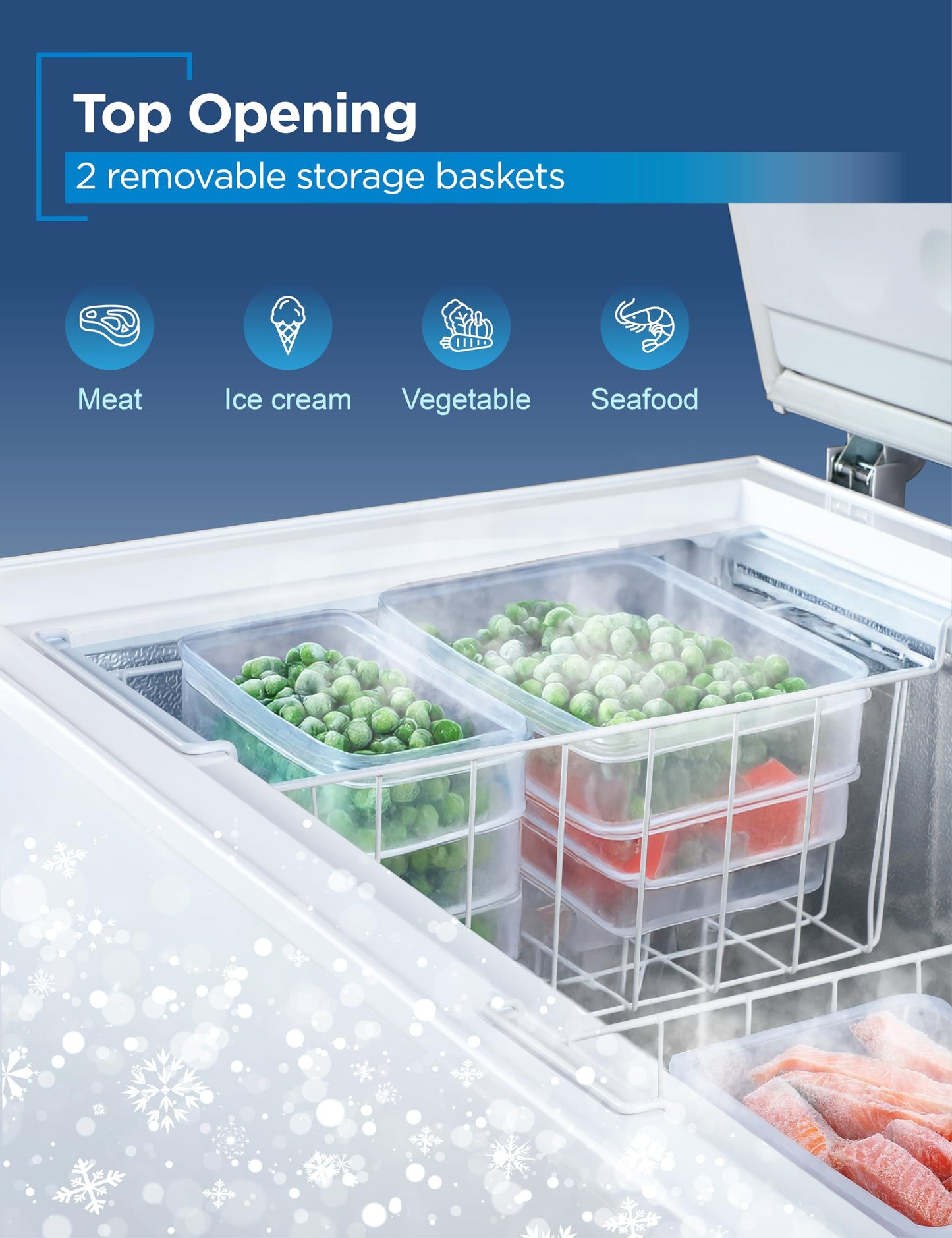 BLACK+DECKER 19.8 Cu. Ft. Chest Freezer, Deep Freezer with Top Opening, Freezer Chest with 2 Removable Storage Baskets, Mechanical Temperature Control, Manual Defrost, R600a Refrigerant,BCF1980E,White
