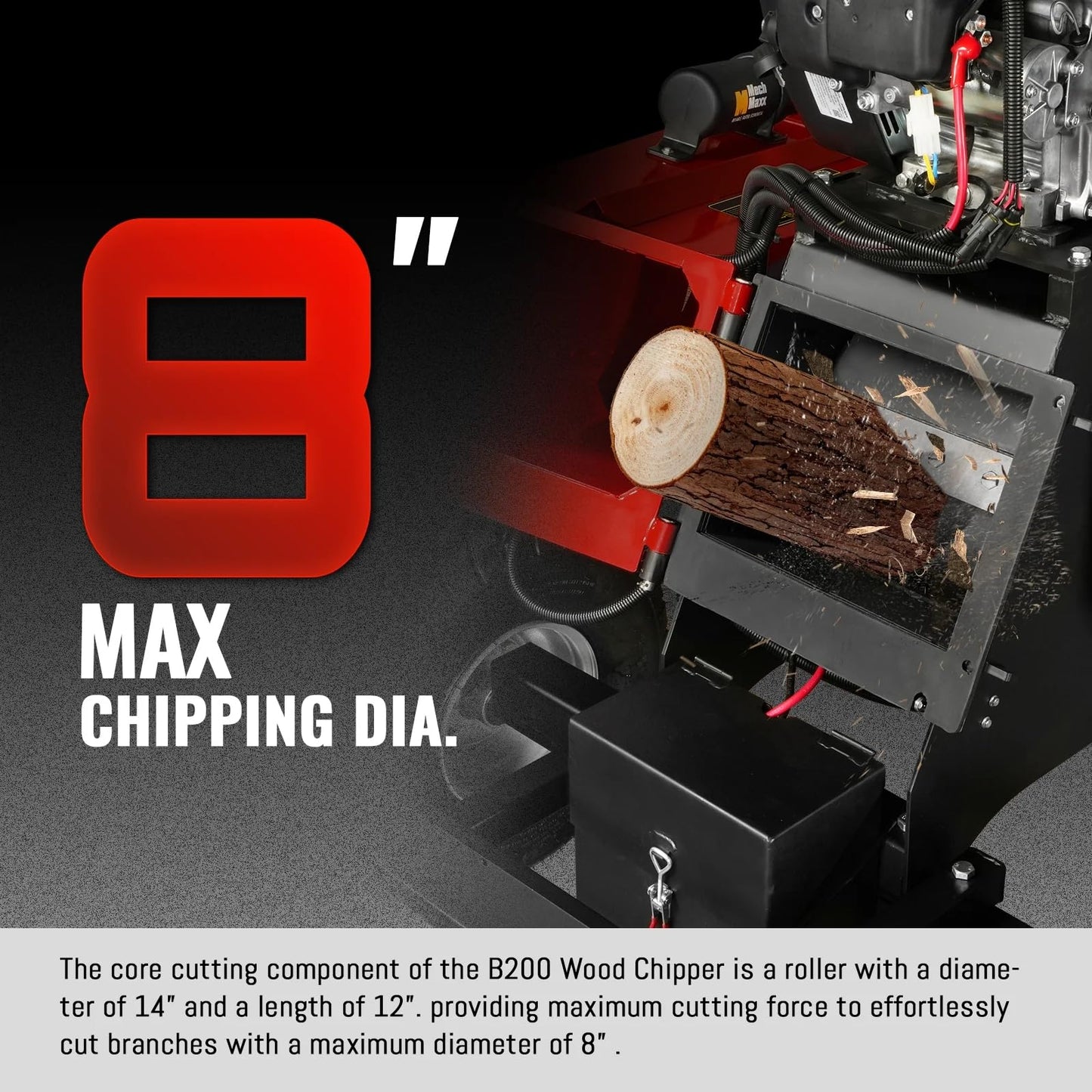 MechMaxx 6 inch ZONSEN 459cc 15hp E-Start Gas Powered 4-Wheels Wood Chipper Shredder Mulcher with Towbar/Tail Light/Emergency Stop Button/Stop Bar, Model B150 Red