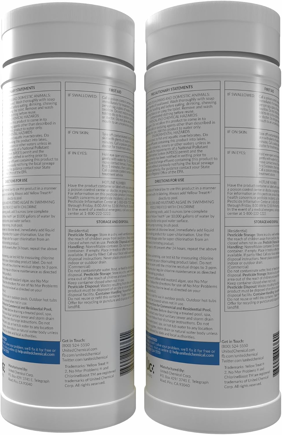 United Chemicals YellowTreat Mustard Algaecide for Swimming Pool – Super Strength Algae Killer for Mustard & Yellow Algae in Saltwater & Chlorine, Above & Inground Pool Treatment | YT2-2LB-C2