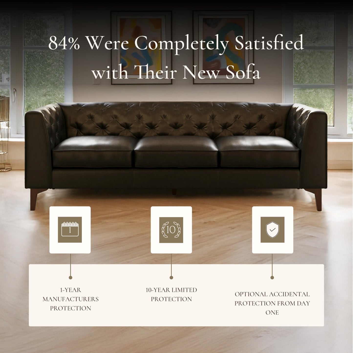 POLY & BARK Essex 89” Full-Grain Italian Leather Sofa – Tufted Back, Feather-Down Comfort, Solid Wood Frame, Cognac Tan