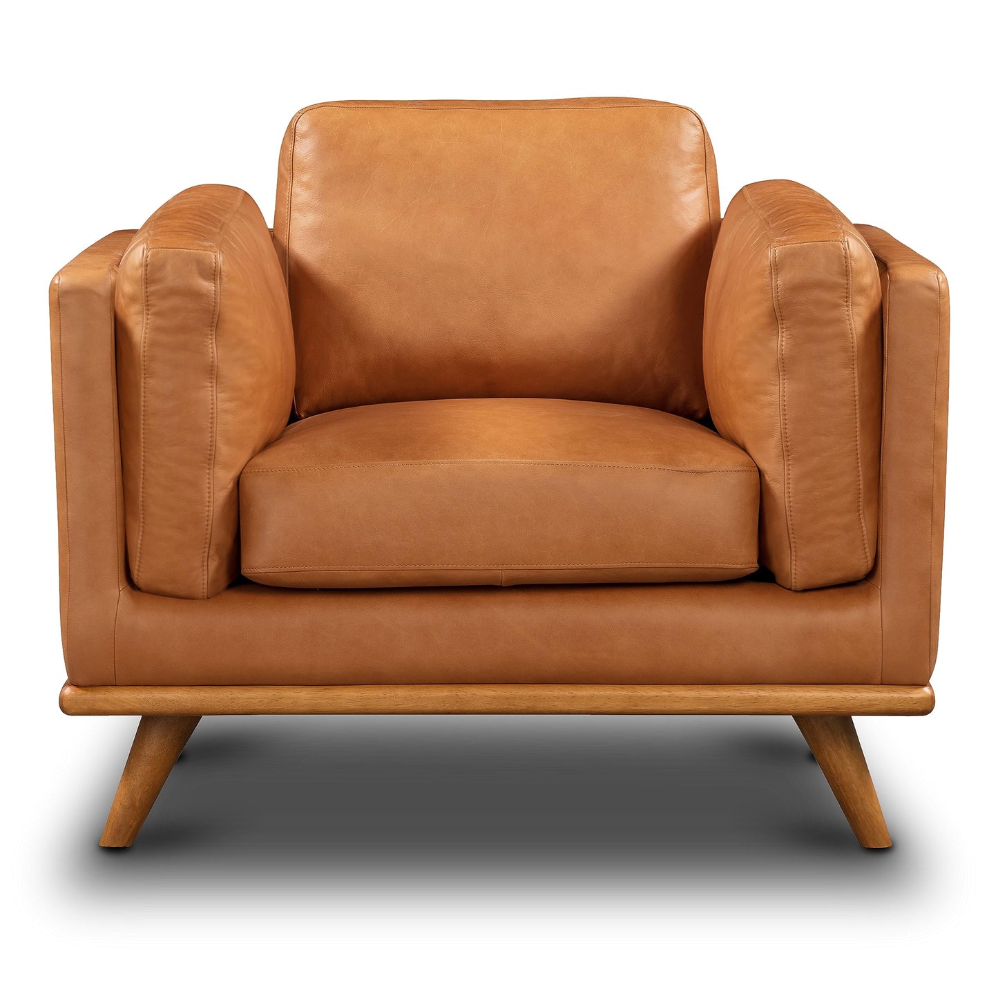 Poly & BARK Mateo Leather Lounge Chair – Cognac Tan Full-Grain Leather Upholstery – Modern Upholstered Accent Chair for Living Room or Bedroom – Indoor Lounge Seating with Timeless Comfort