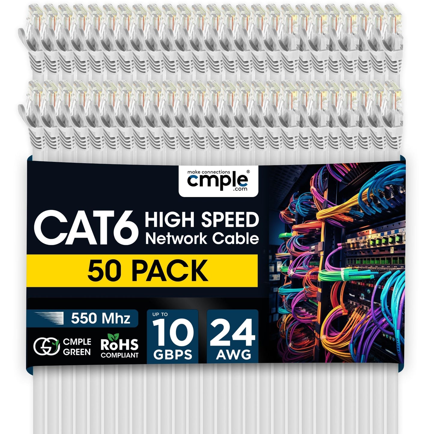 Cmple - Cat 6 Ethernet Cable 10 ft, Cat6 Patch Cables 10Gbps LAN Cable, 550MHz Network Cable, RJ45 Connectors, Compatible with Gaming Computer, Laptop, Modem, Router, HDTV, Gaming Console - Yellow