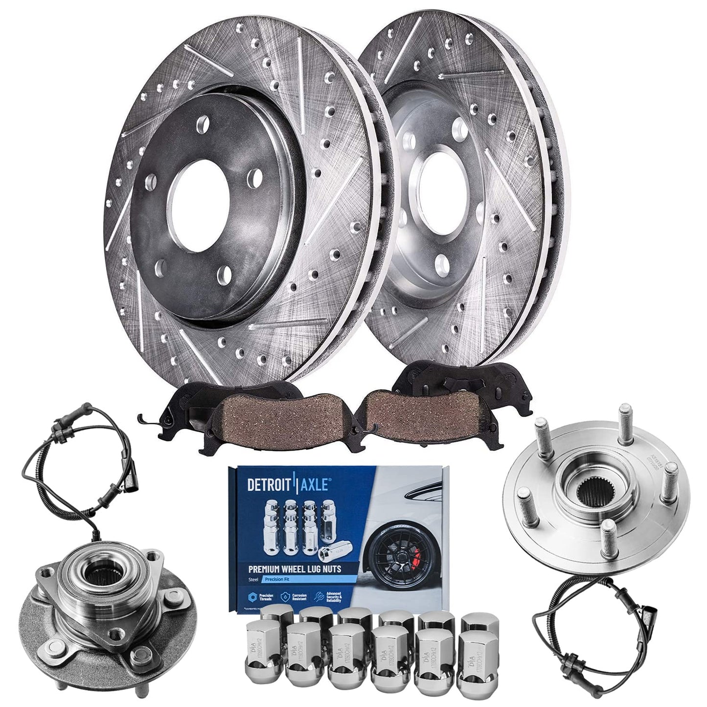 Detroit Axle - Brake Kit for 12-17 Toyota Camry 13-18 Avalon Lexus ES350 ES300h Drilled & Slotted Disc Brake Rotors 2014 2015 2016 2017 Ceramic Brakes Pads Front & Rear Replacement