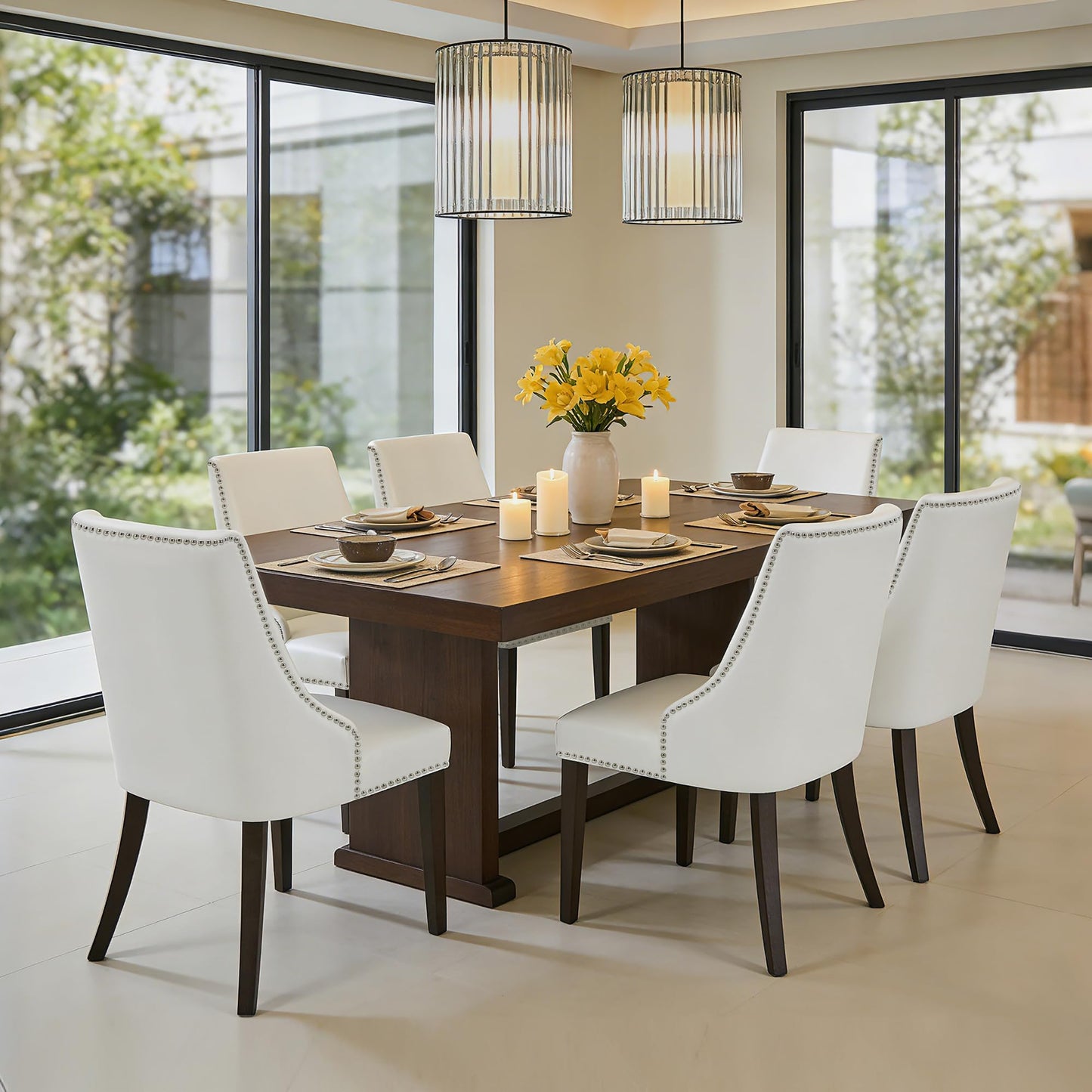 CHITA Modern High Back Dining Room Chairs Set of 2, Farmhouse Upholstered Dining Chairs, Fabric in Linen