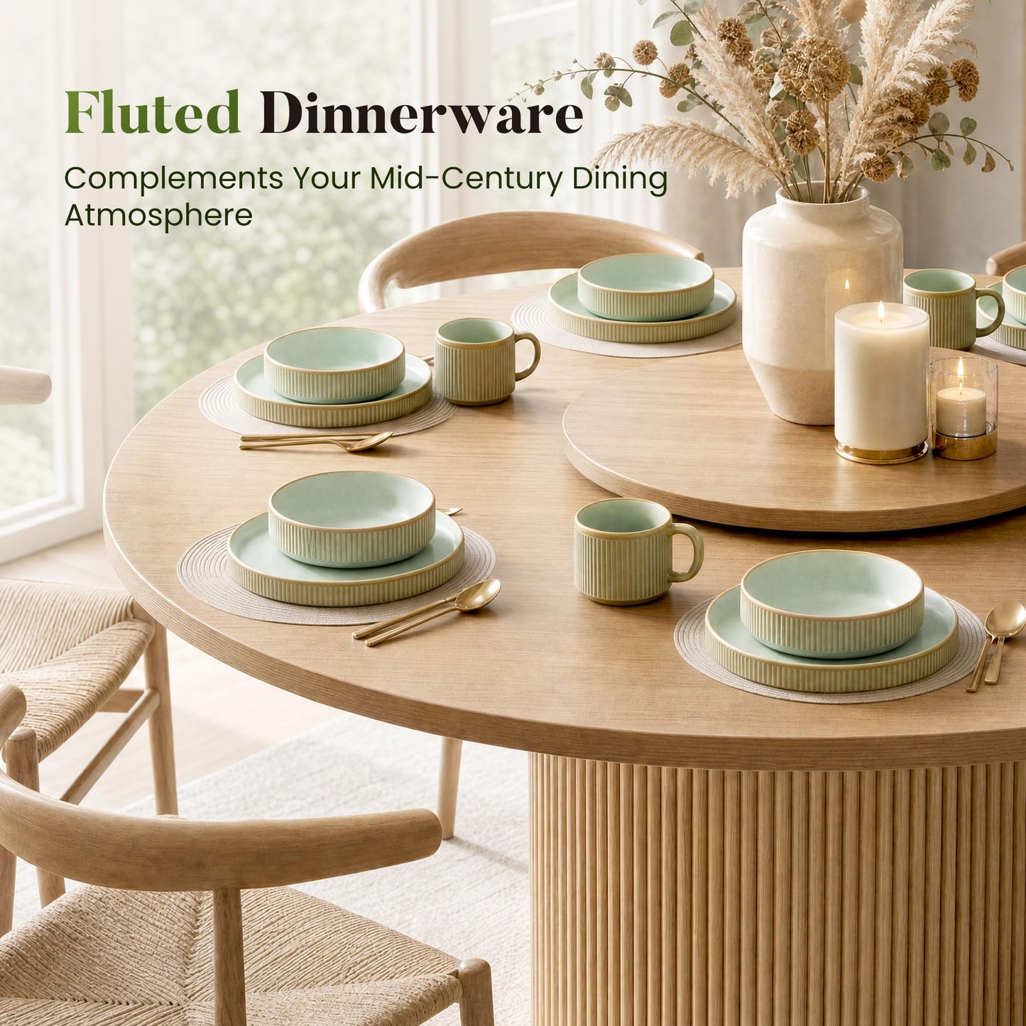 Kitchen Academy Brown Stoneawre Dinnerware Sets for 8, 24Pcs Ceramic Non Toxic Plates and Bowls Sets, Scratch Resistant Dishes, Oven & Microwave Safe