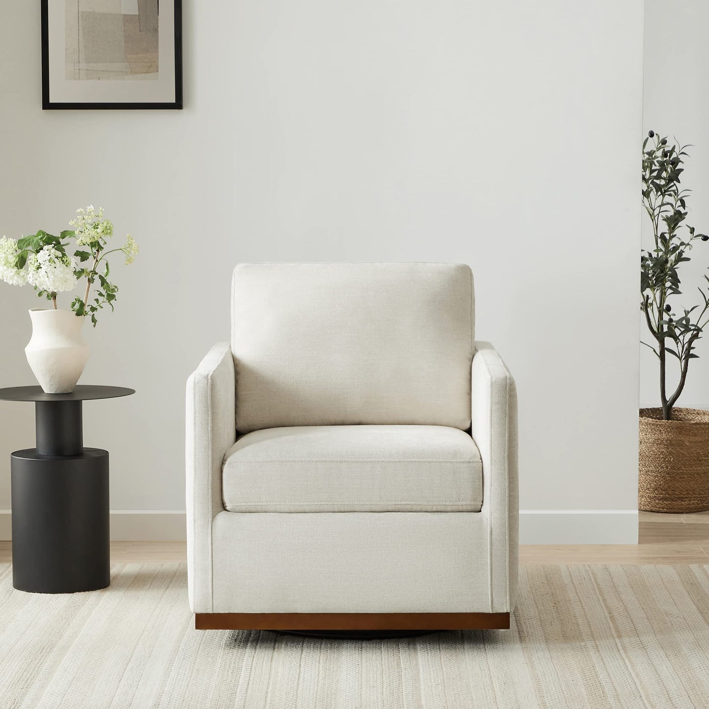 CHITA Genuine Leather Swivel Accent Chair, FSC Certified Mid Century Modern Arm Chair for Living Room and Bedroom, Fully Assembled, Saddle
