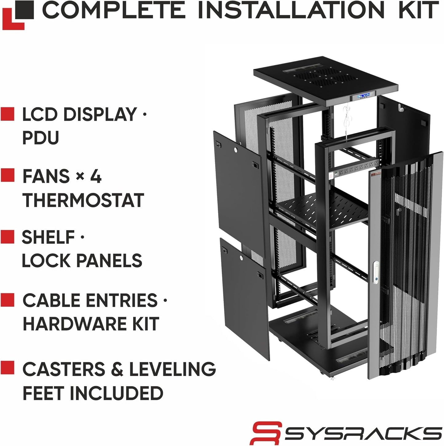 37U Server Rack Cabinet – 19" Floor Standing Rack Enclosure, 32" Deep IT Infrastructure Rack with Cooling Fans, Thermostat LCD, PDU, Shelf & Casters
