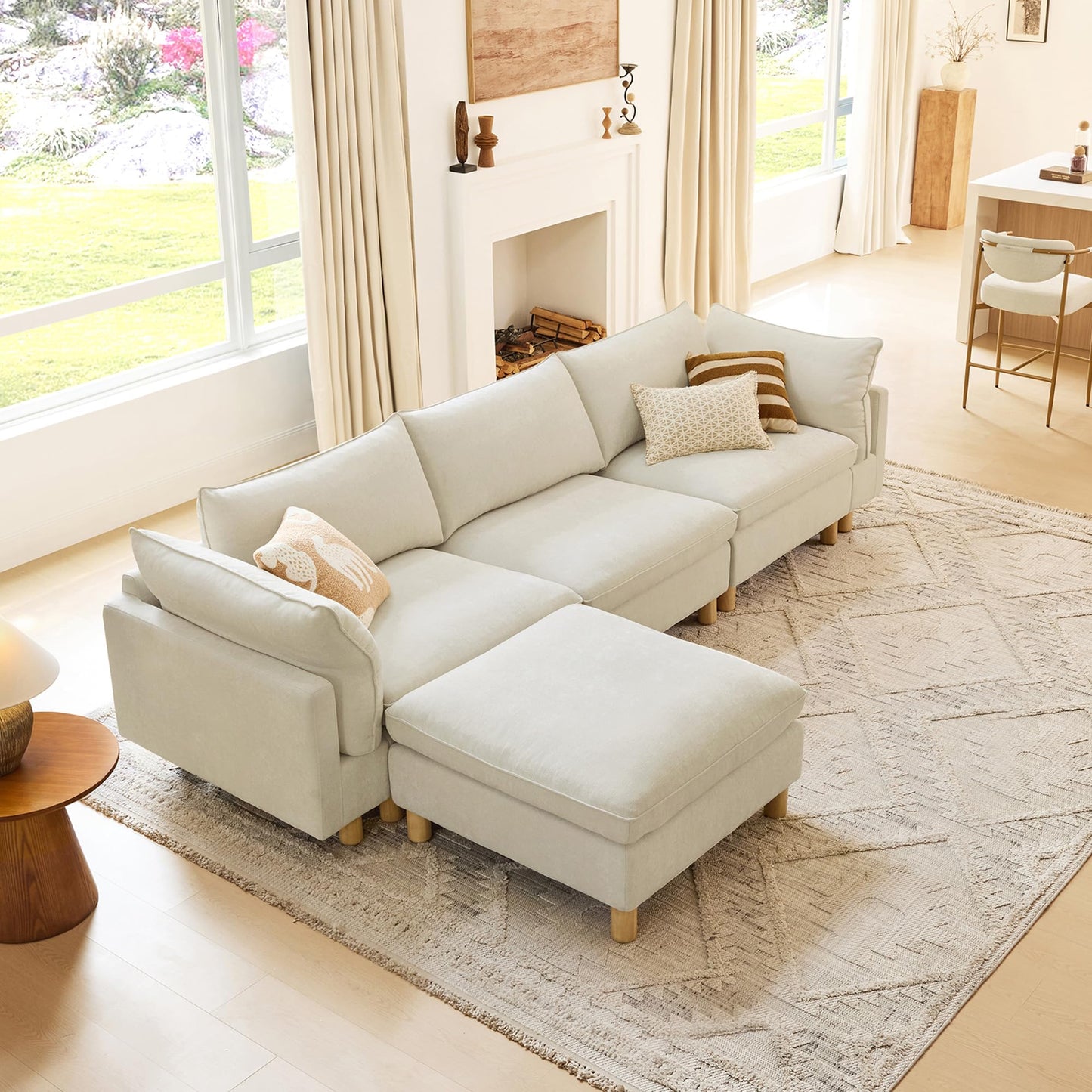 CHITA 127" Super Large Sectional Couches for Living Room, Modular Cloud Couch Sectional Sofa, Premium Fabric Couches, Down Filled, High Density Foam, Chenille in Cream, 4 Seat L Shaped