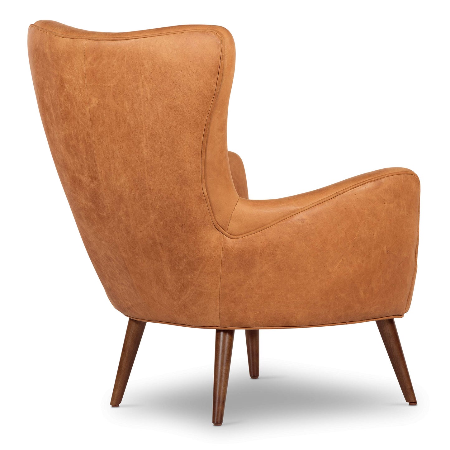 Poly & BARK Rowan Lounge Chairs Set of 2 – Mid Century Modern Leather Armchairs with Ribbed Seat and Solid Ash Wood Frame, Cognac Tan