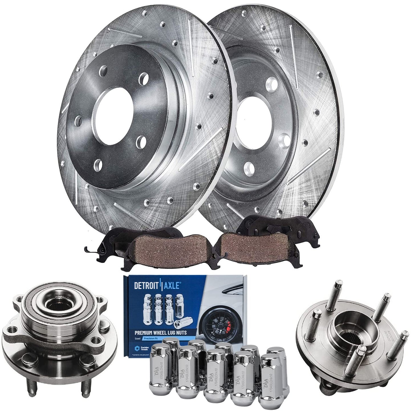 Detroit Axle - Brake Kit for 12-17 Toyota Camry 13-18 Avalon Lexus ES350 ES300h Drilled & Slotted Disc Brake Rotors 2014 2015 2016 2017 Ceramic Brakes Pads Front & Rear Replacement
