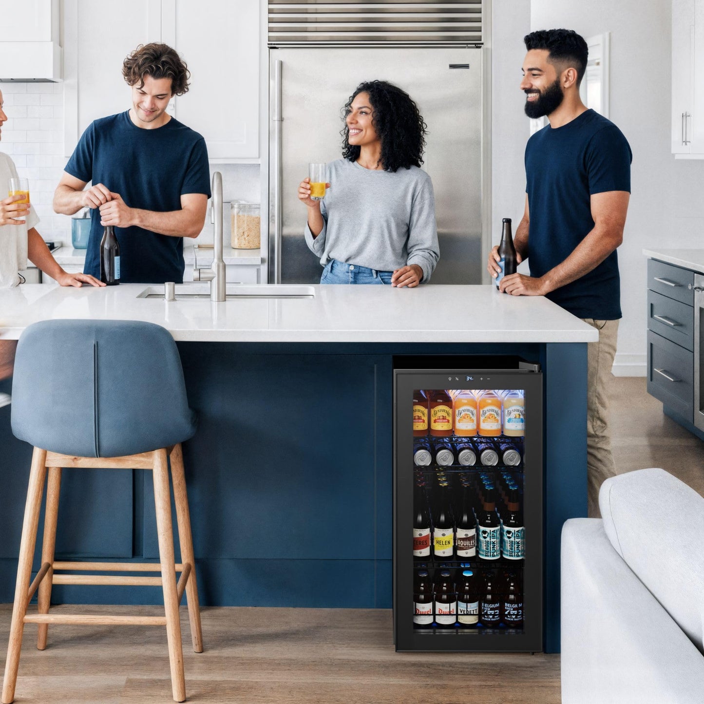Yeego Beverage Refrigerator, 130 Can Mini Fridge with Glass Door, Adjustable Shelves, Digital Temperature Control 34°F-54°F, Drink Cooler for Soda, Beer and Wine, Freestanding or Under Counter, Black