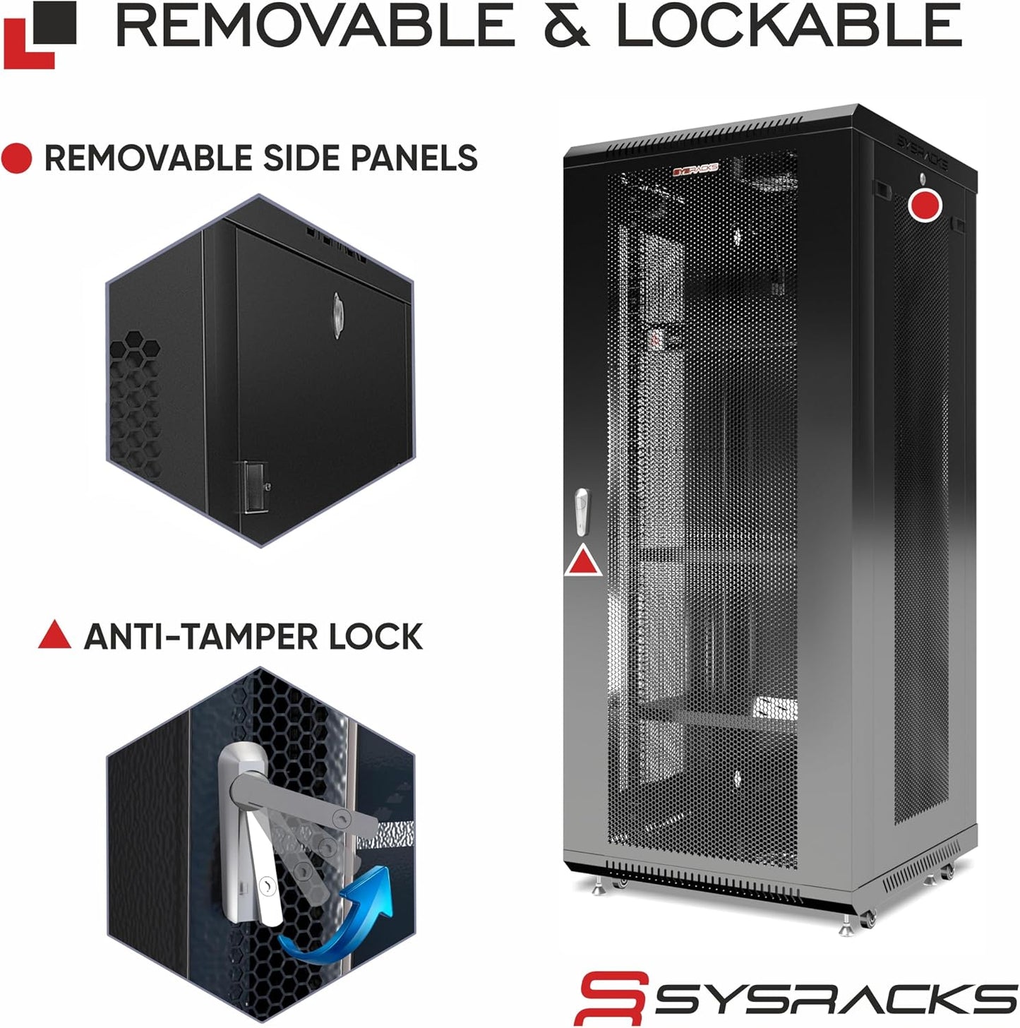 Sysracks 22U Wall Mount Server Rack Cabinet, 19” Enclosed Network & IT Rack, 24” Deep, Locking Mesh Door