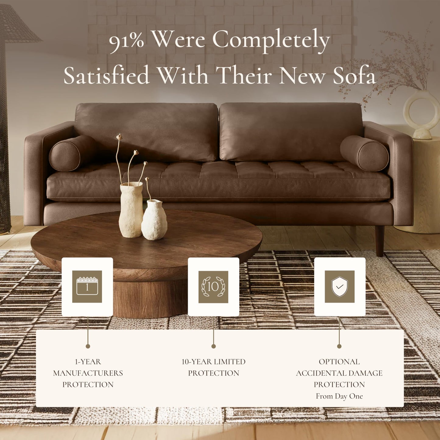 POLY & BARK Napa 82" Leather Pull‑Out Sleeper Sofa – Full‑Grain Italian Leather Upholstery,Tri‑Layer Mattress & Storage Console –Sophisticated Multi‑Functional Sofa Bed for Living Rooms & Guest Spaces
