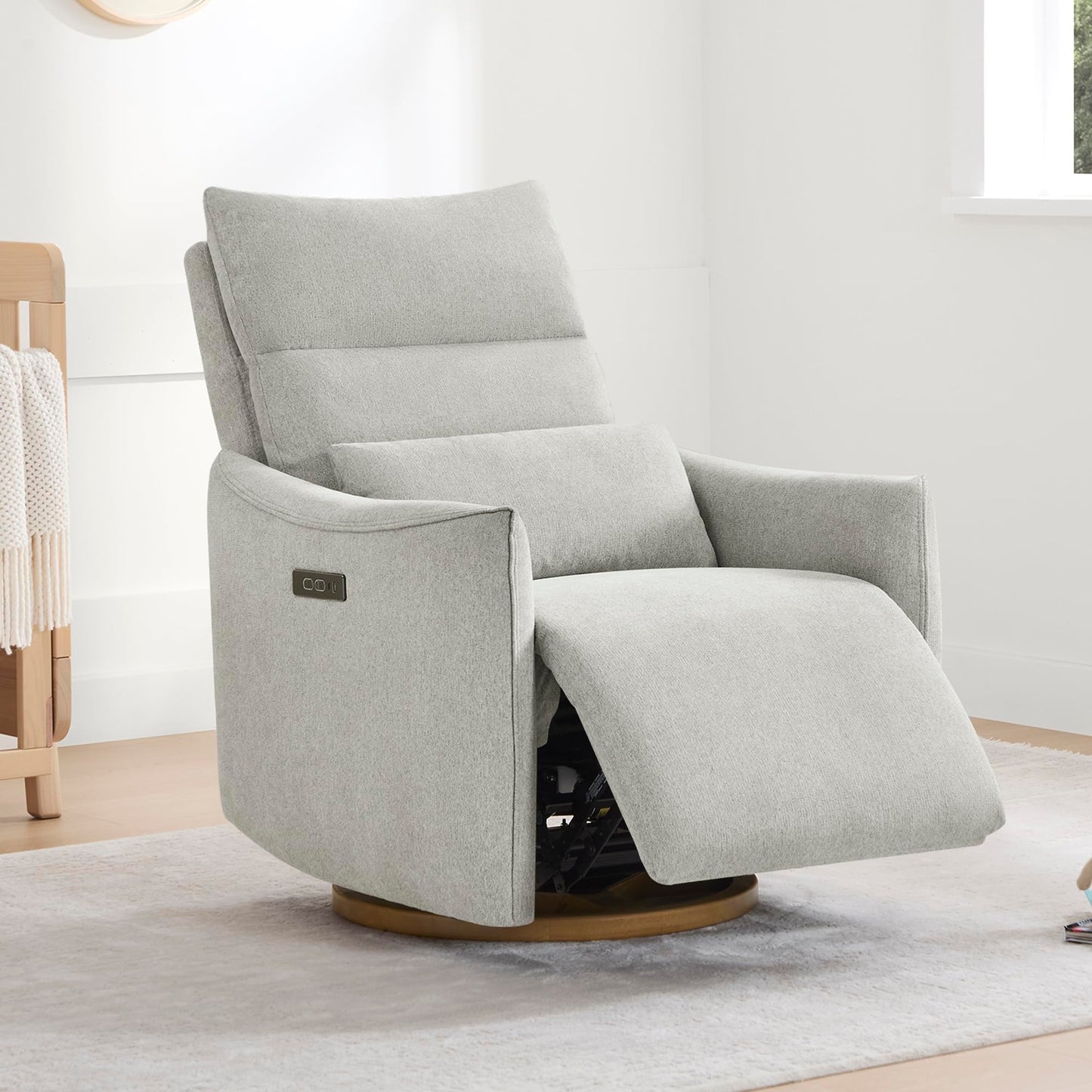 CHITA Swivel Rocker Recliner Chair, Power Nursery Glider Recliner, Nursery Rocking Chair with Adjustable Power Headrest, FSC Certified, Solid Wood Base, Cream